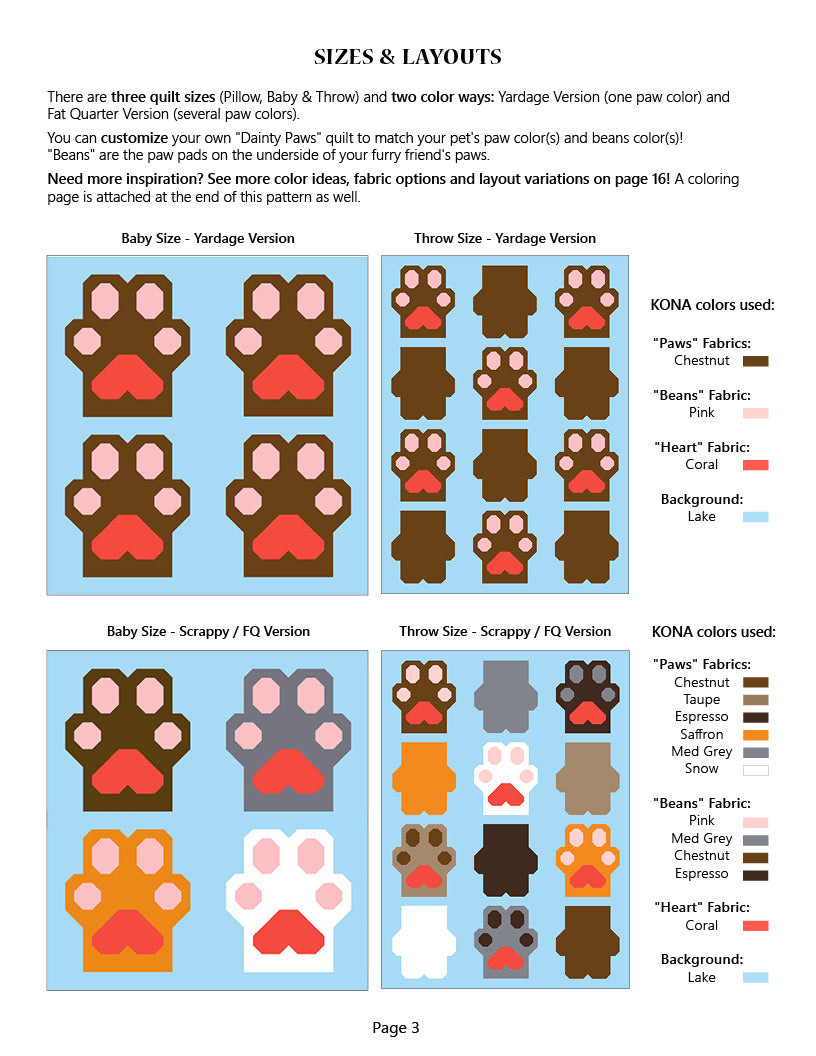 Dainty Paws Quilt Pattern *DIGITAL PDF*