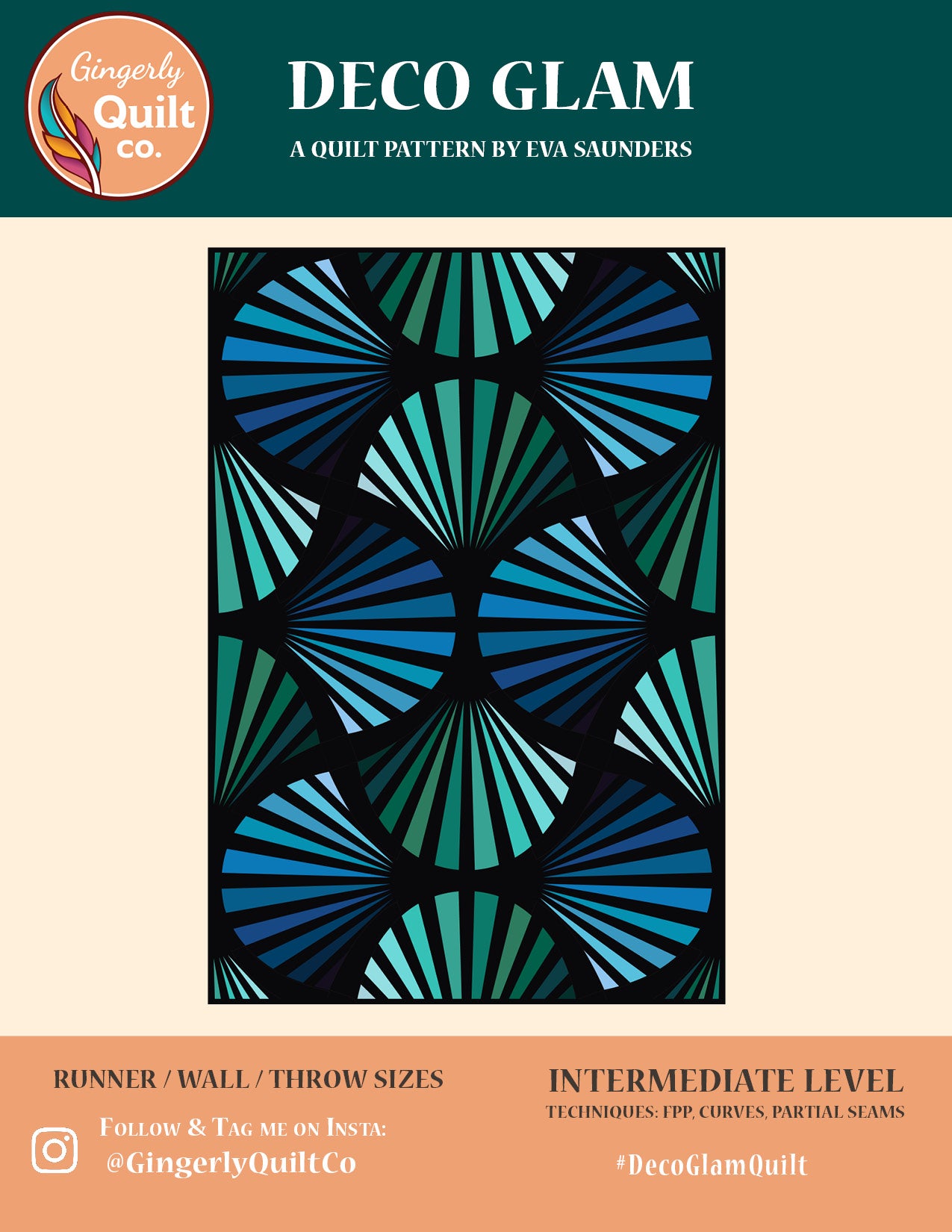 Deco Glam Quilt Pattern (US Letter size) *DIGITAL PDF*