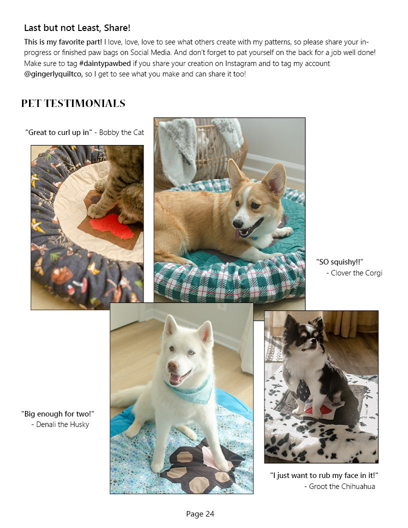 Dainty Paws Quilted Pet Bed Pattern *DIGITAL PDF*