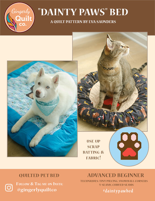 Dainty Paws Quilted Pet Bed Pattern *DIGITAL PDF*