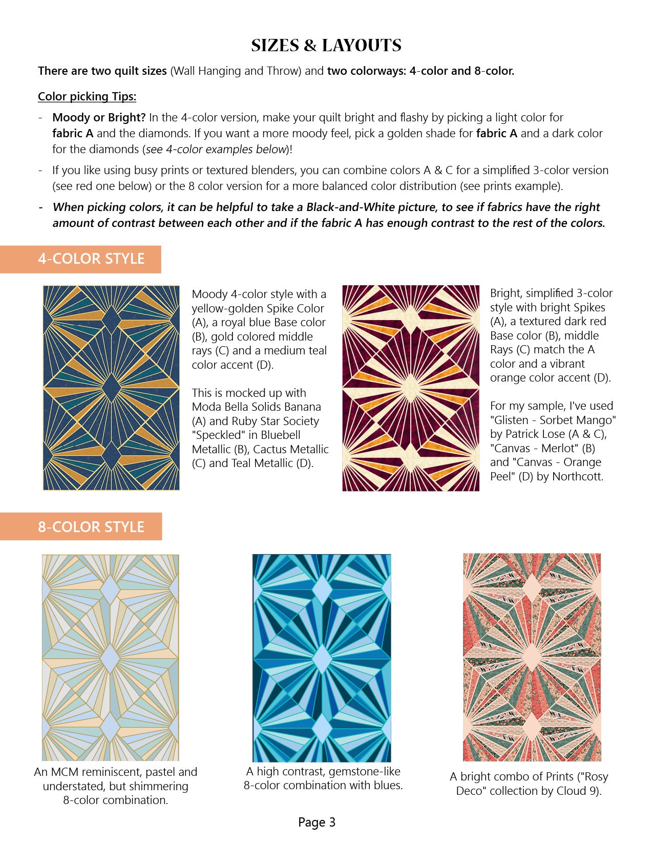 Deco Diamonds Quilt Pattern (US Letter size) *DIGITAL PDF*