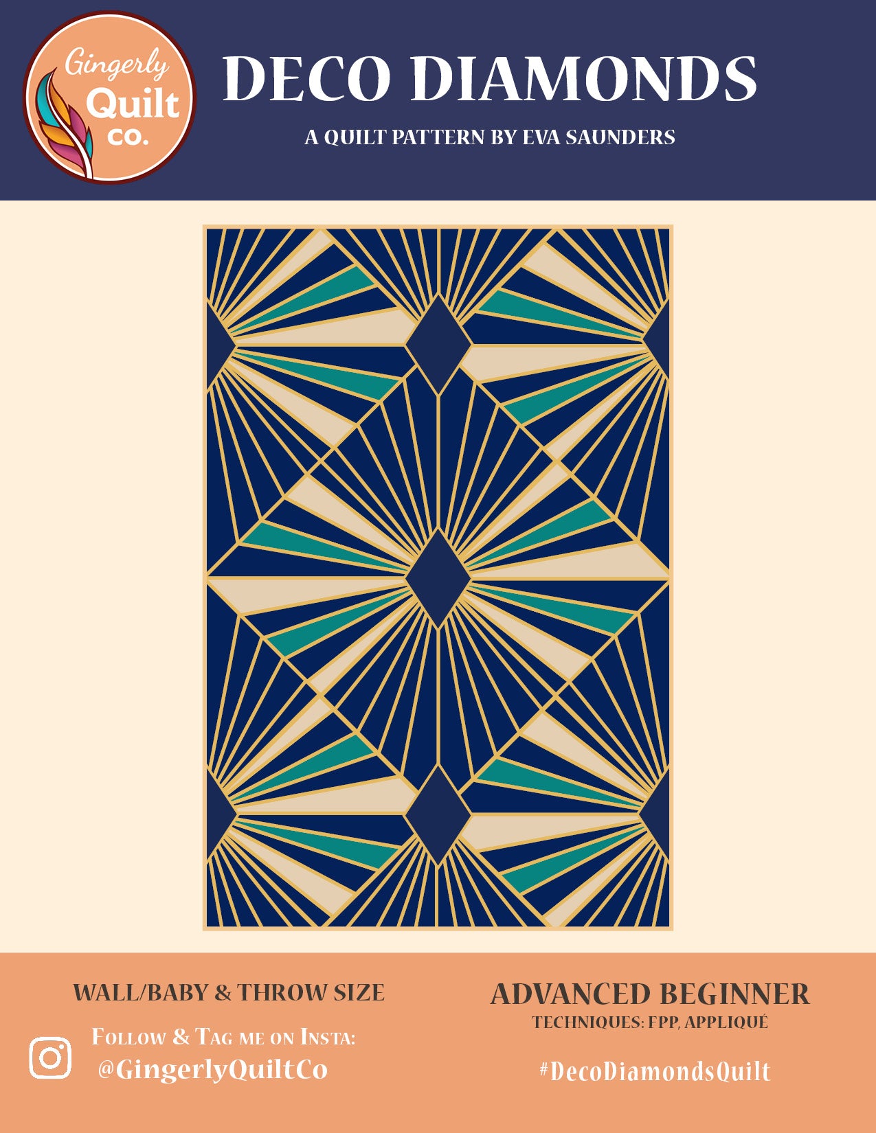 Deco Diamonds Quilt Pattern (US Letter size) *DIGITAL PDF*