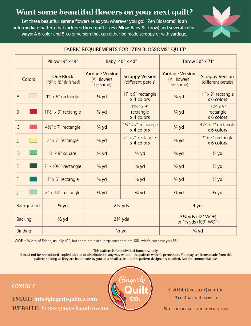 Zen Blossoms Quilt Pattern *DIGITAL PDF*